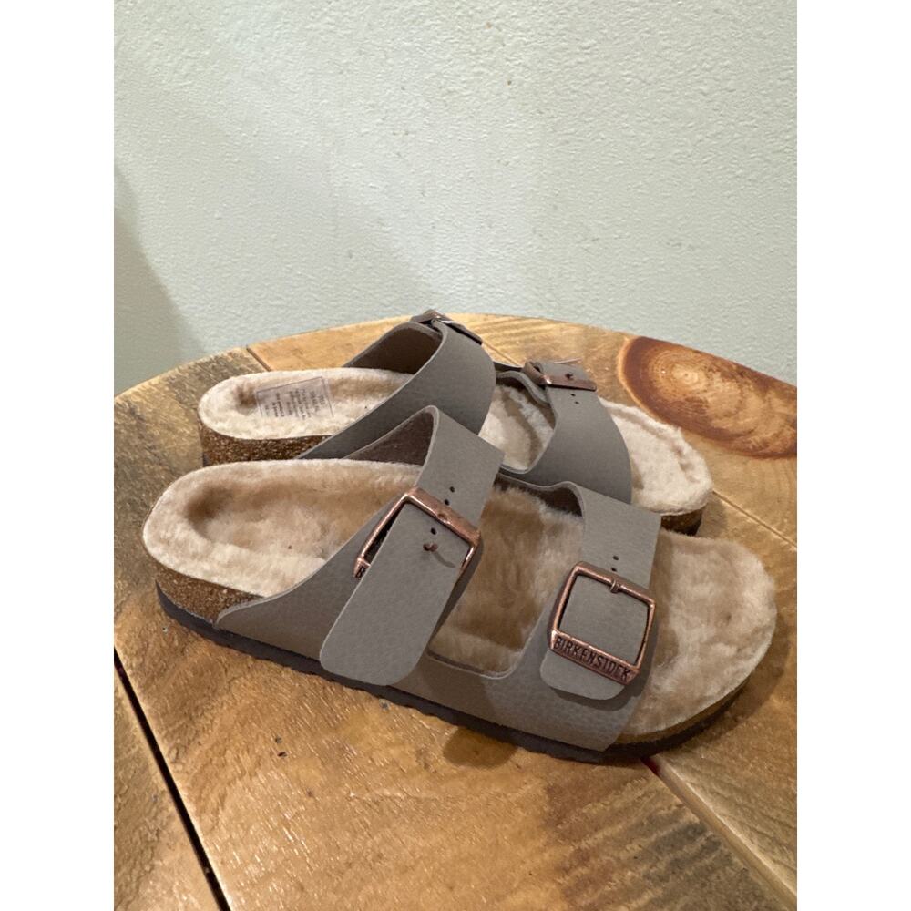 Birkenstock Arizona Shearling slide gray girls 1 narrow 32 NEW